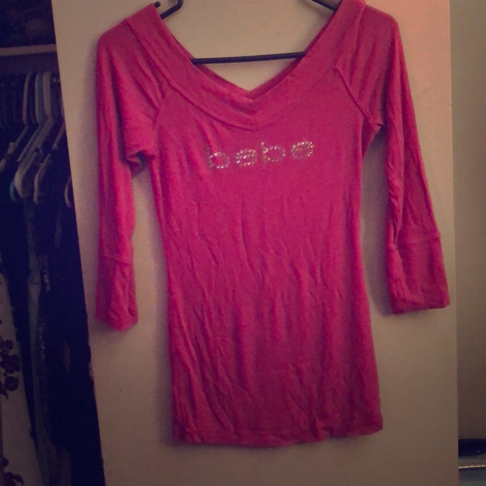 Bebe swarovski crystals pink shirt